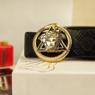 Versace Medusa Serpent काले चमड़े का बेल्ट