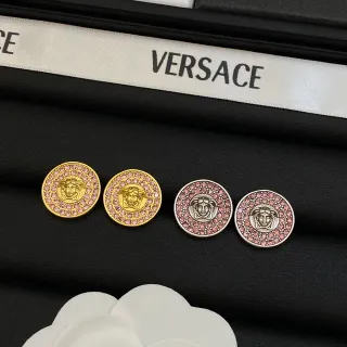 Versace Medusa Stud Pink Gold Circular Pavé Crystal Border Earrings