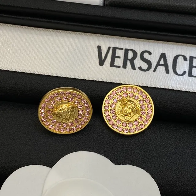 Versace Medusa أقراط ستود ذهب وردي دائري باڤيه كريستال حدود 3