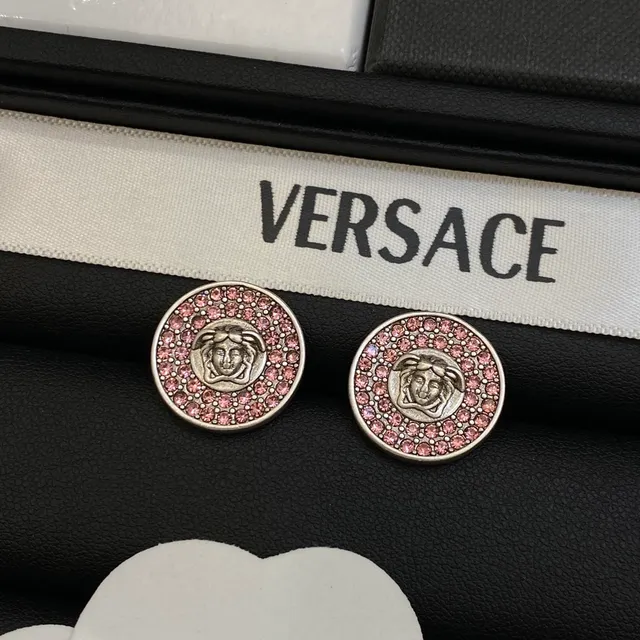 Versace Medusa أقراط ستود ذهب وردي دائري باڤيه كريستال حدود 4