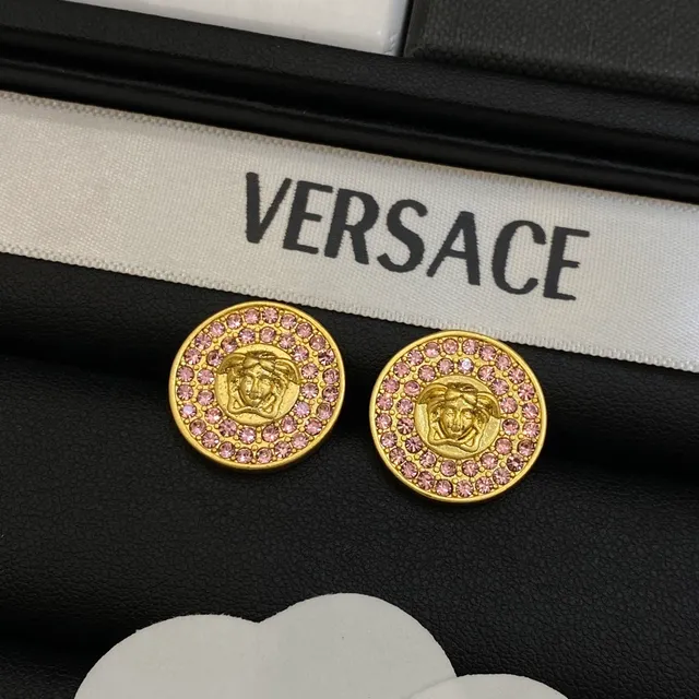 Versace Medusa أقراط ستود ذهب وردي دائري باڤيه كريستال حدود 5
