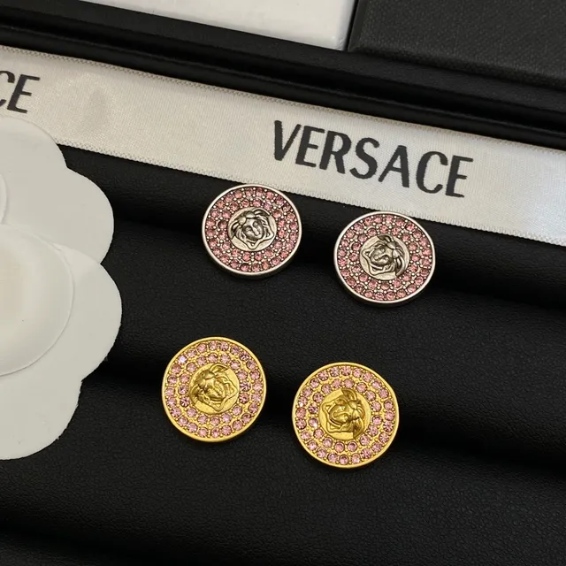 Versace Medusa أقراط ستود ذهب وردي دائري باڤيه كريستال حدود 6