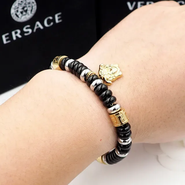 Versace Odissea noir et or Medusa Charm bracelet de perles 5