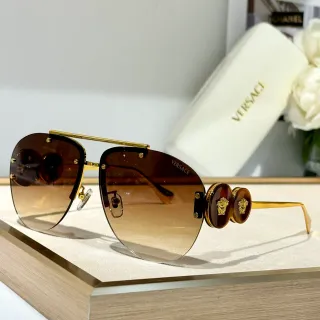 Versace Odissea Brown Gradient Gold-Tone Aviator Sunglasses