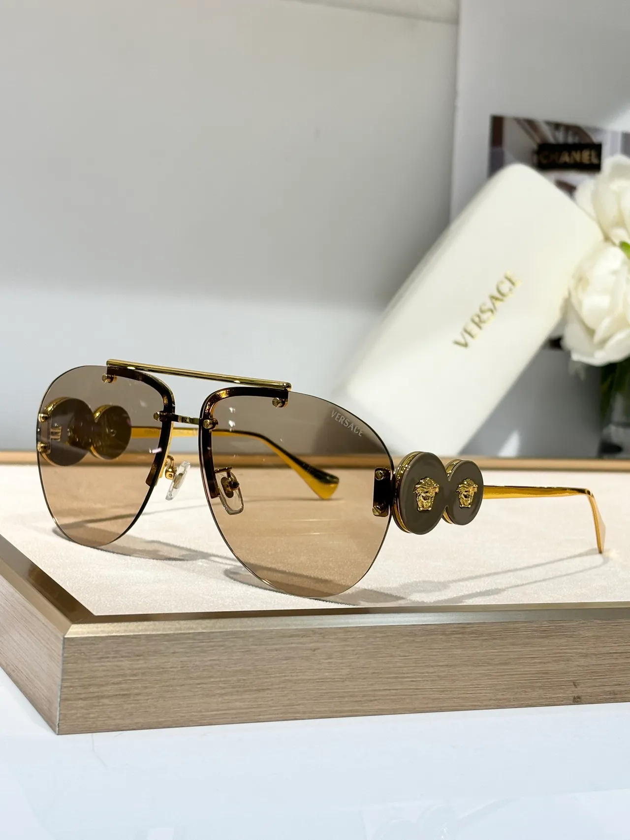 Versace Odissea Brown Gradient Gold-Tone Aviator Sunglasses 2