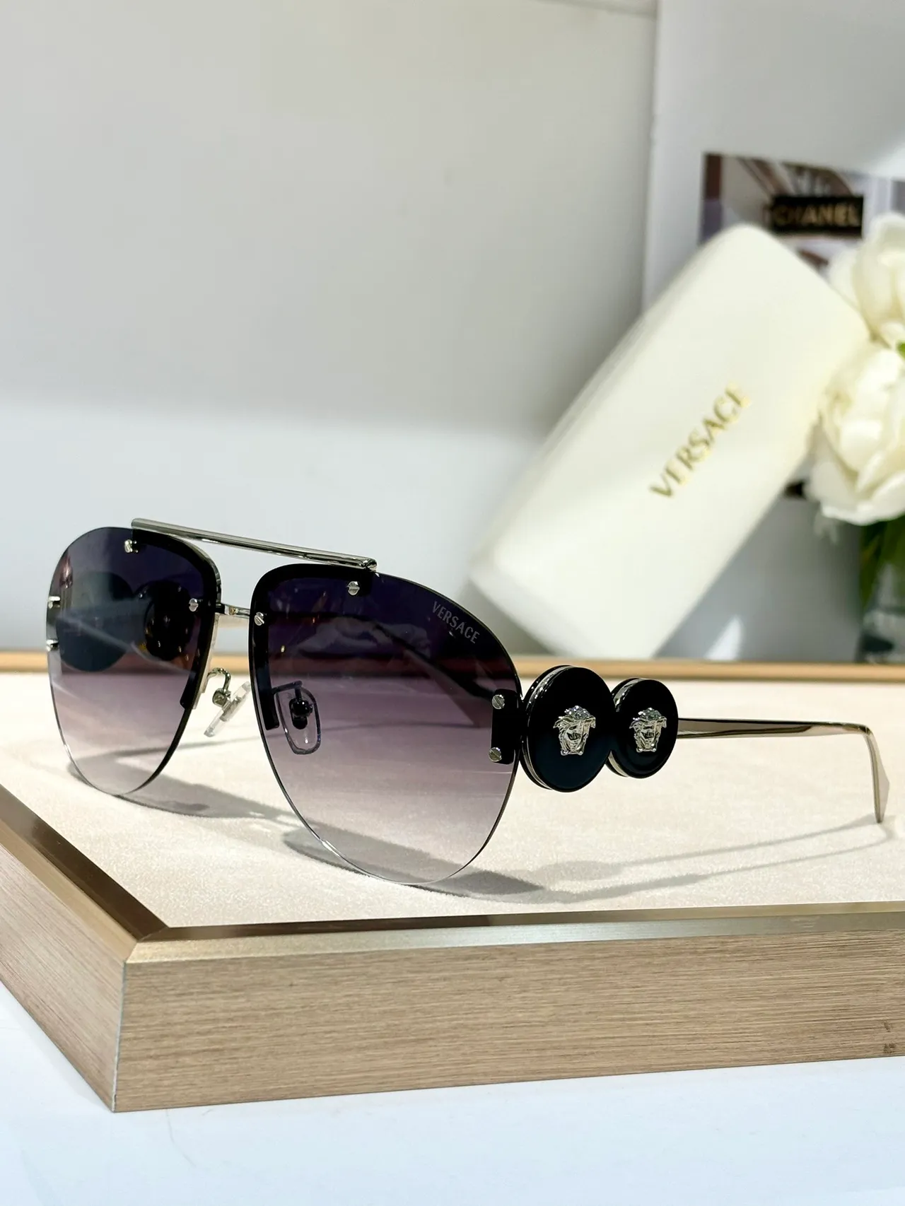 Versace Odissea Brown Gradient Gold-Tone Aviator Sunglasses 4