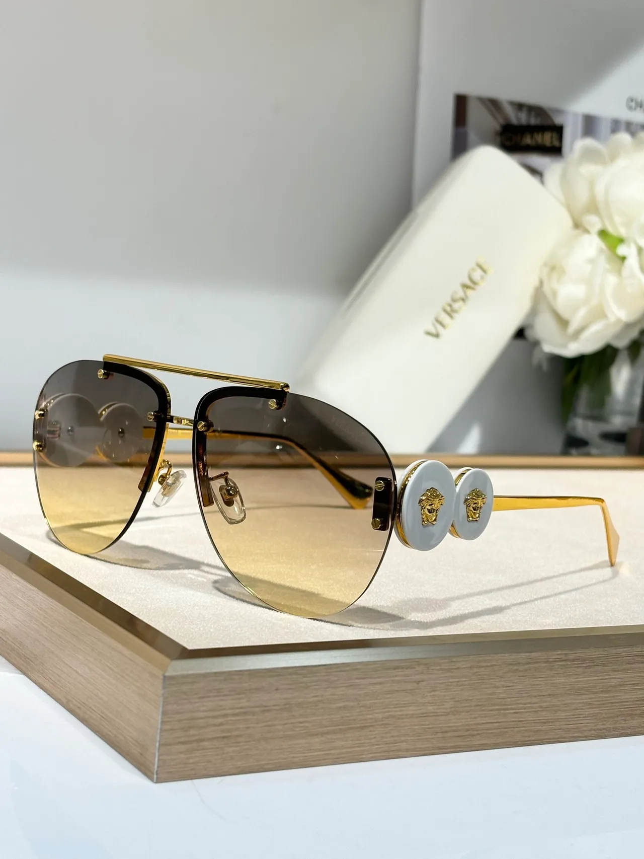 Versace Odissea Brown Gradient Gold-Tone Aviator Sunglasses 5