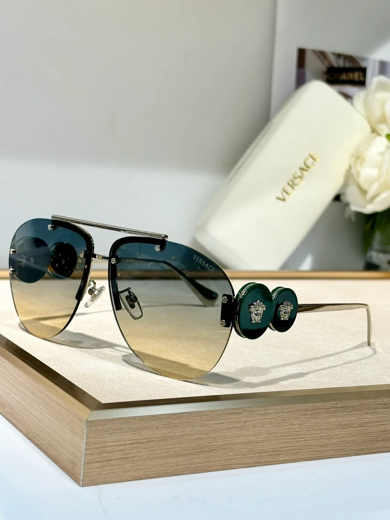 Versace Odissea Brown Gradient Gold-Tone Aviator Sunglasses 6