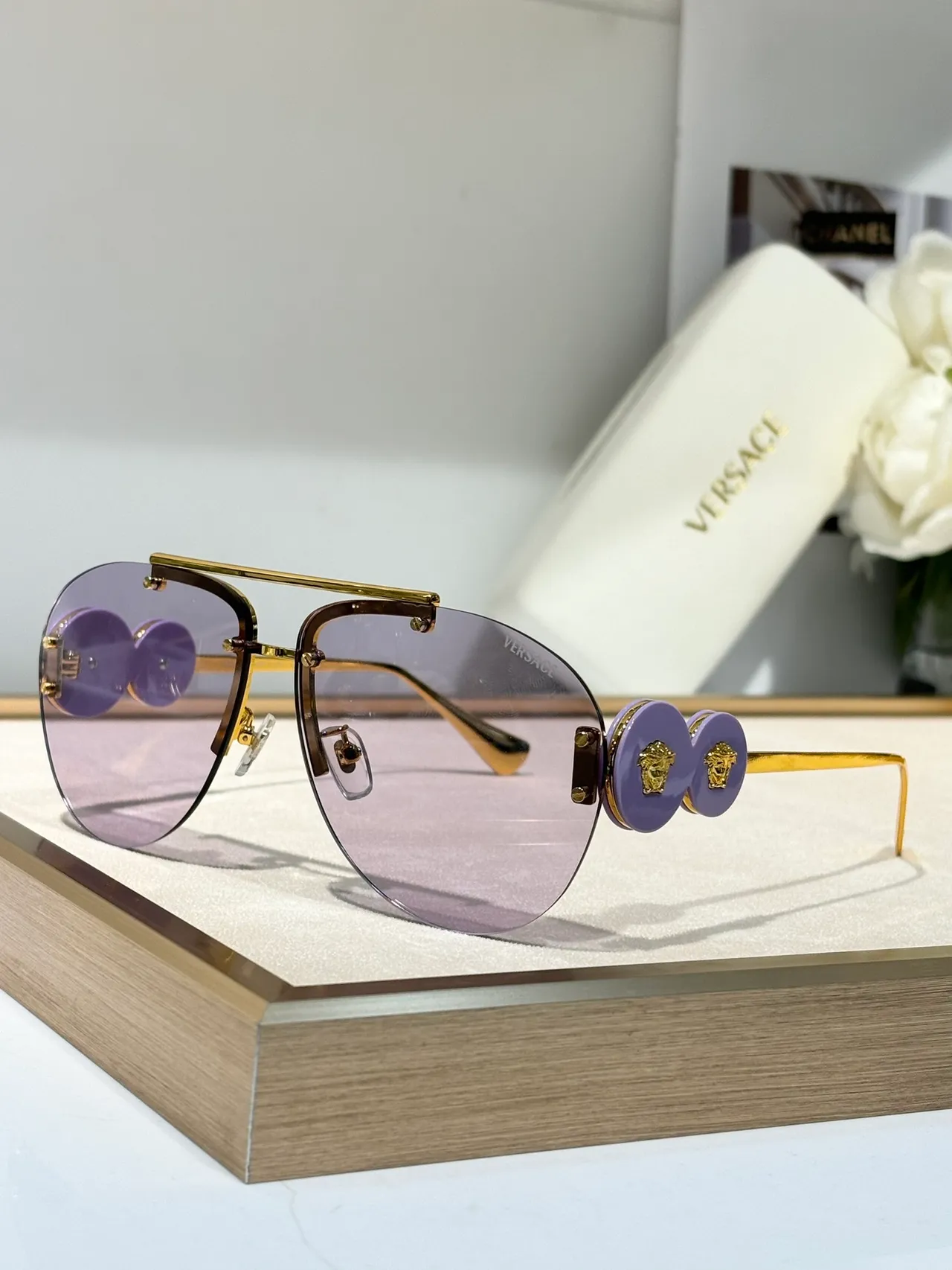 Versace Odissea Brown Gradient Gold-Tone Aviator Sunglasses 8
