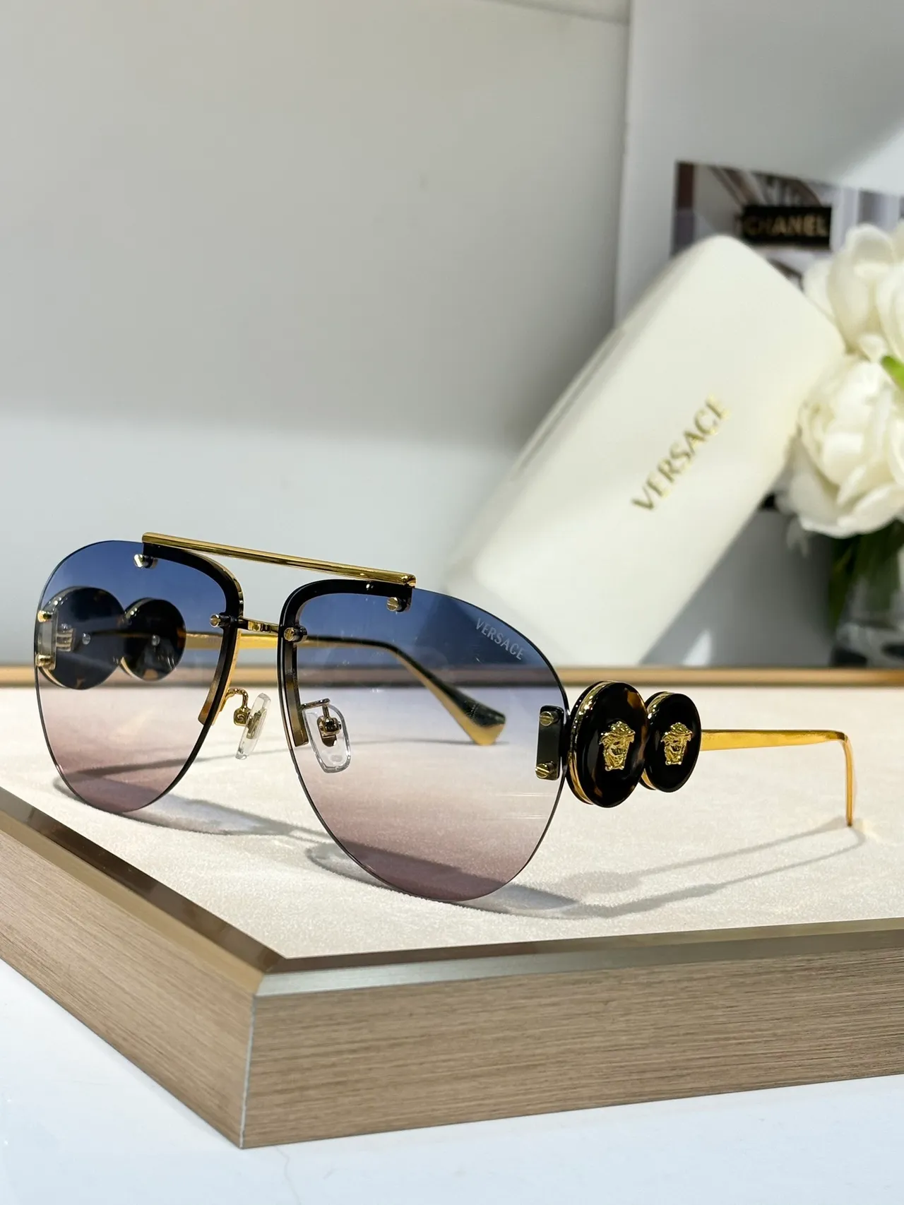 Versace Odissea Brown Gradient Gold-Tone Aviator Sunglasses 9