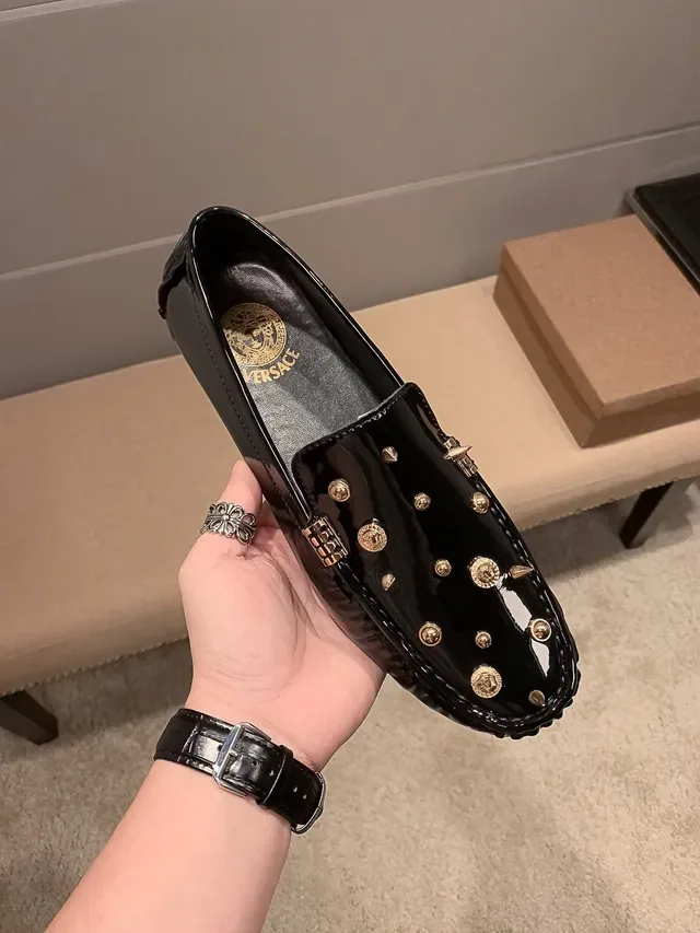 Versace Studded Patent Leather Loafers 9
