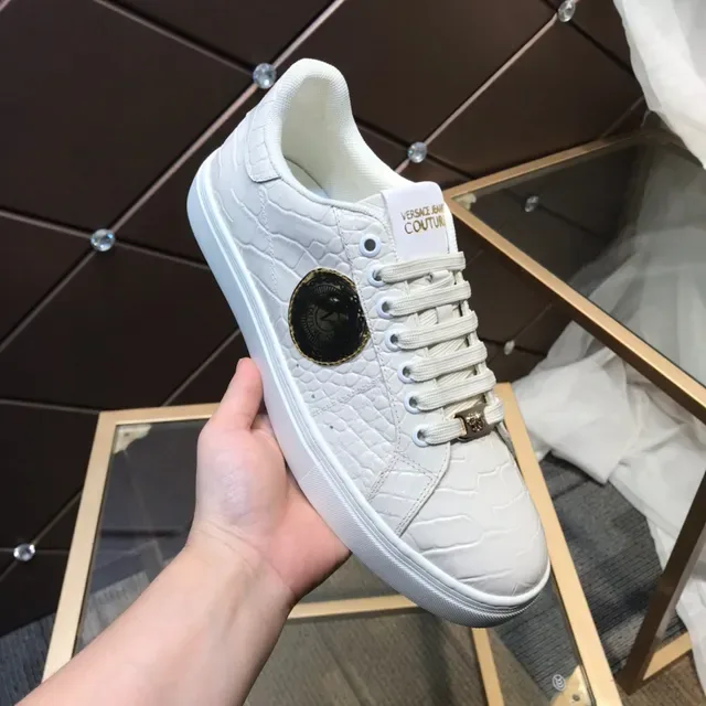 Versace Branco Dourado Croc-Embossed Leather Medusa Logo Patch Lifestyle Sneakers 2