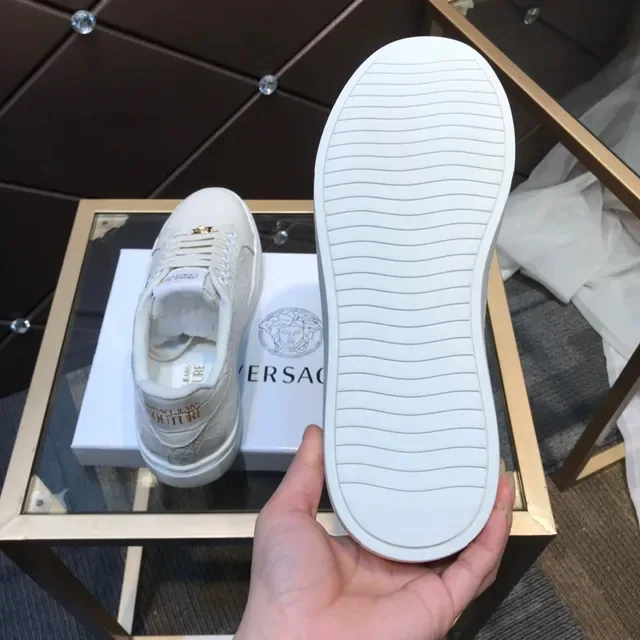Versace Branco Dourado Croc-Embossed Leather Medusa Logo Patch Lifestyle Sneakers 4