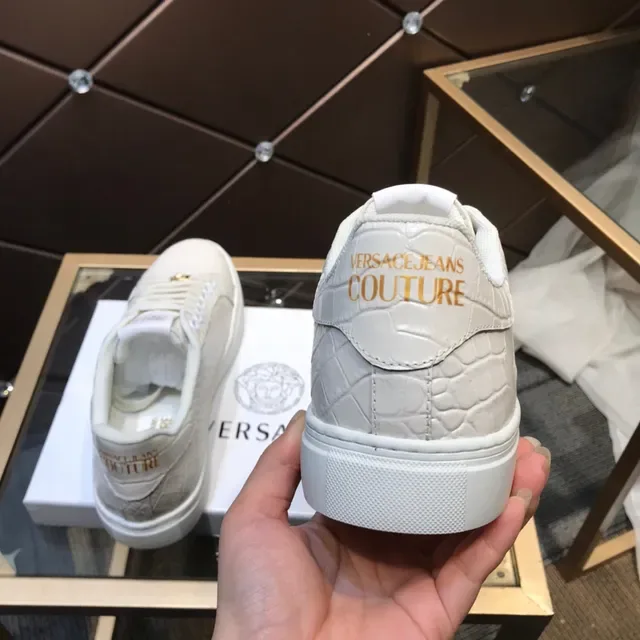 Versace Branco Dourado Croc-Embossed Leather Medusa Logo Patch Lifestyle Sneakers 5