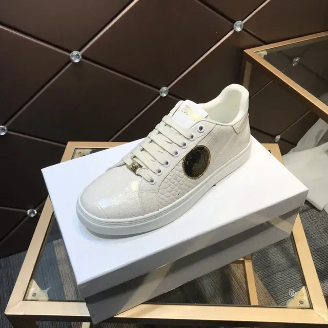 Versace Branco Dourado Croc-Embossed Leather Medusa Logo Patch Lifestyle Sneakers 6