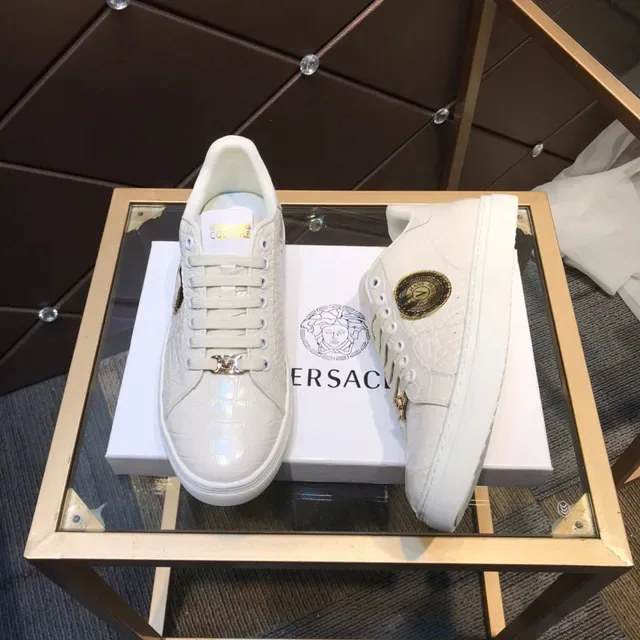 Versace Branco Dourado Croc-Embossed Leather Medusa Logo Patch Lifestyle Sneakers 7