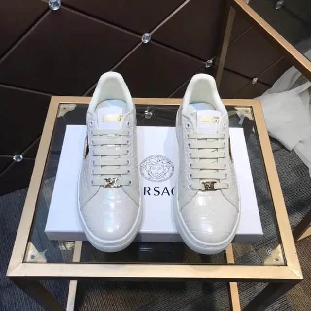 Versace Branco Dourado Croc-Embossed Leather Medusa Logo Patch Lifestyle Sneakers 8