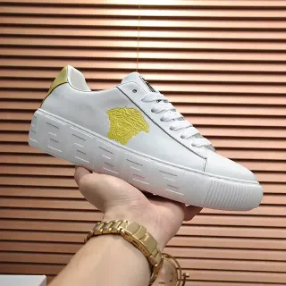 Versace White Gold Low-Top Platform Sole Lifestyle Sneakers