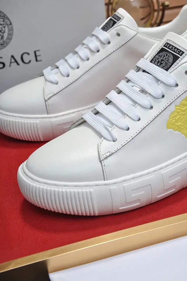 Versace White Gold Low-Top Platform Sole Lifestyle Sneakers 3