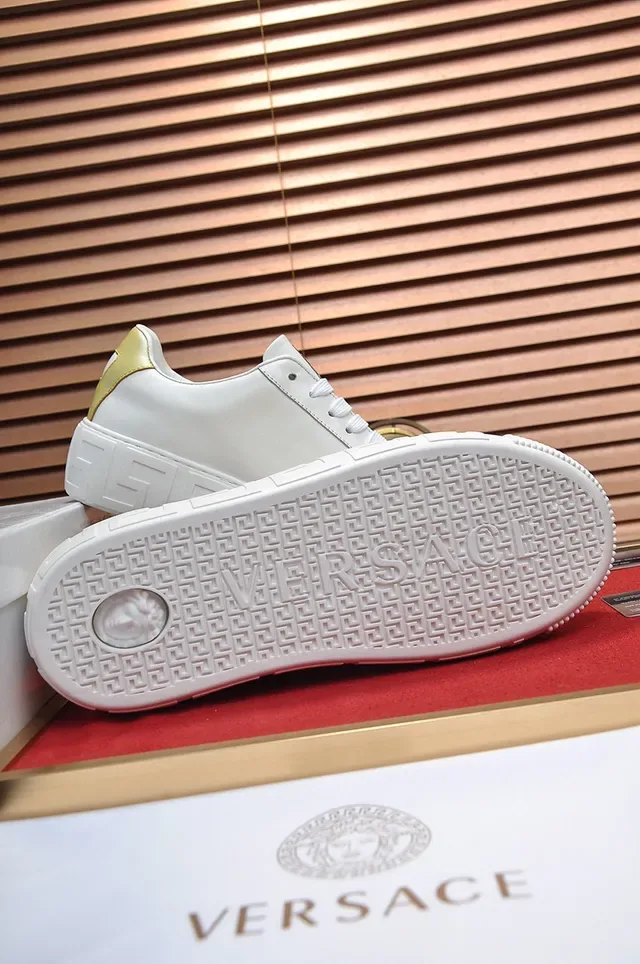 Versace White Gold Low-Top Platform Sole Lifestyle Sneakers 4