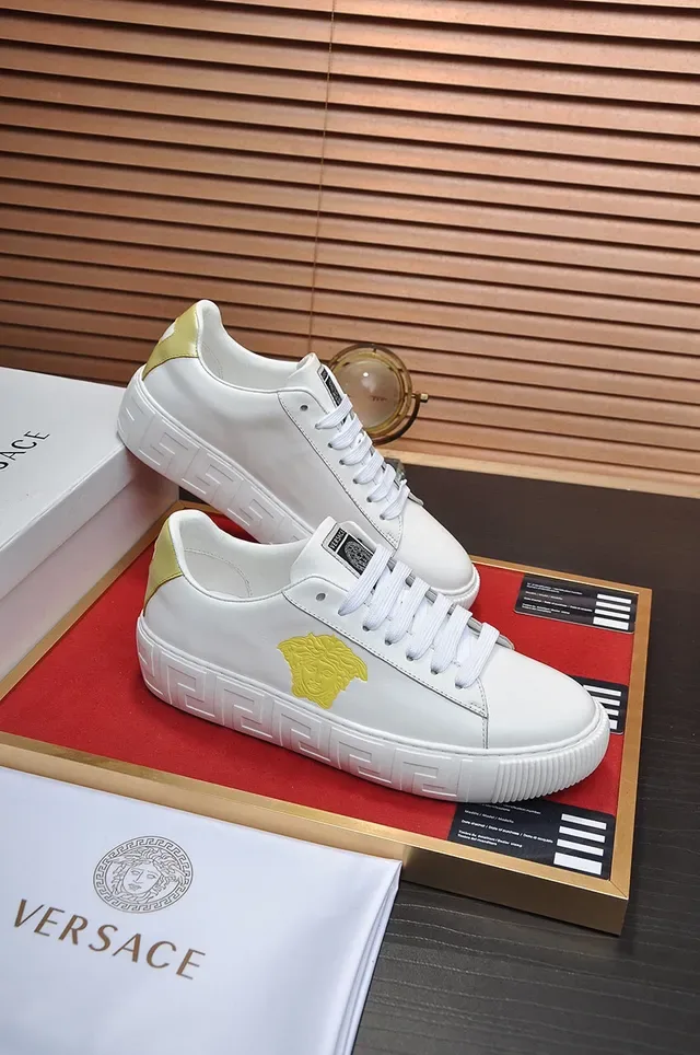 Versace White Gold Low-Top Platform Sole Lifestyle Sneakers 5