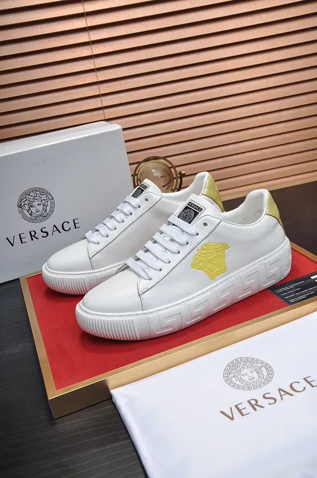 Versace White Gold Low-Top Platform Sole Lifestyle Sneakers 7