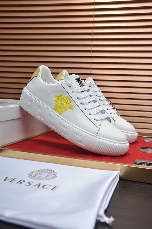 Versace White Gold Low-Top Platform Sole Lifestyle Sneakers 8