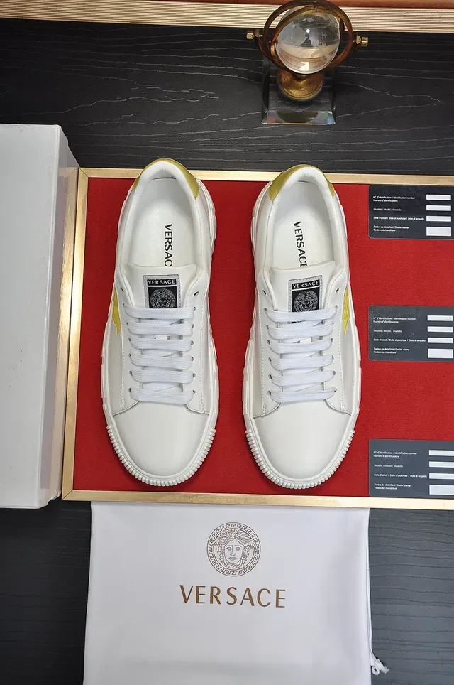Versace White Gold Low-Top Platform Sole Lifestyle Sneakers 9