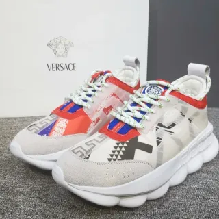 Versace सफेद बहुरंगी बबल सोल Greca की पैटर्न चंकी स्नीकर्स