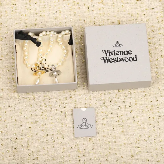 Vivienne Westwood Orb Beige Gold Pearl Strand Pendant Necklace 2