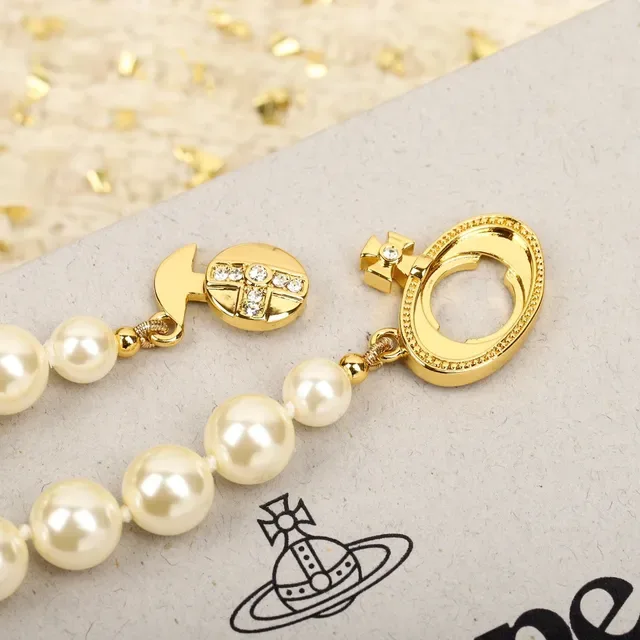 Vivienne Westwood Orb Beige Gold Pearl Strand Pendant Necklace 3