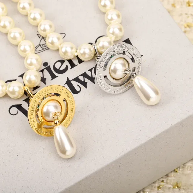 Vivienne Westwood Orb Beige Gold Pearl Strand Pendant Necklace 4
