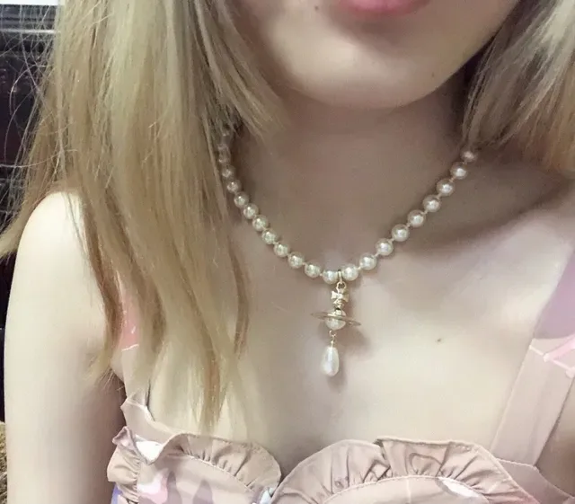 Vivienne Westwood Orb Beige Gold Pearl Strand Pendant Necklace 9
