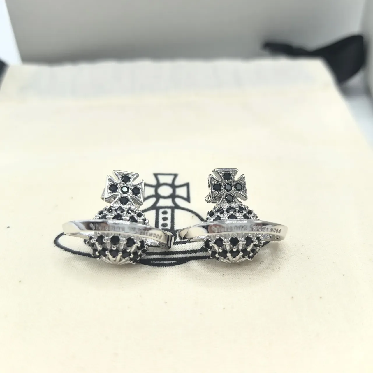 Vivienne Westwood Orb Cross Pavé Black Stud Earrings 4