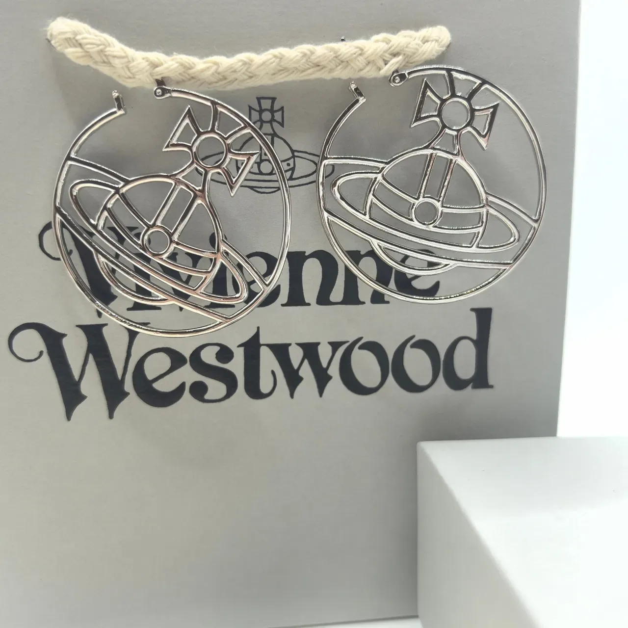 Vivienne Westwood Orb Logo Hoops Gold Beige Earrings 4