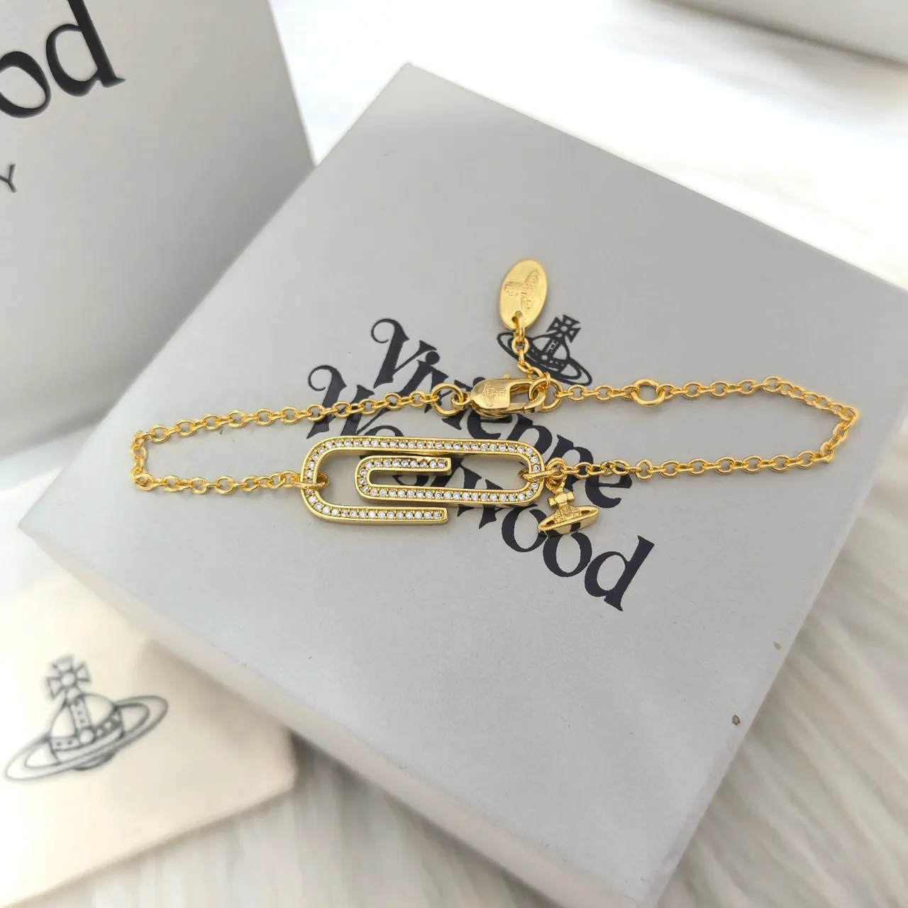 Vivienne Westwood bracelet paperclip cristal ton doré 6