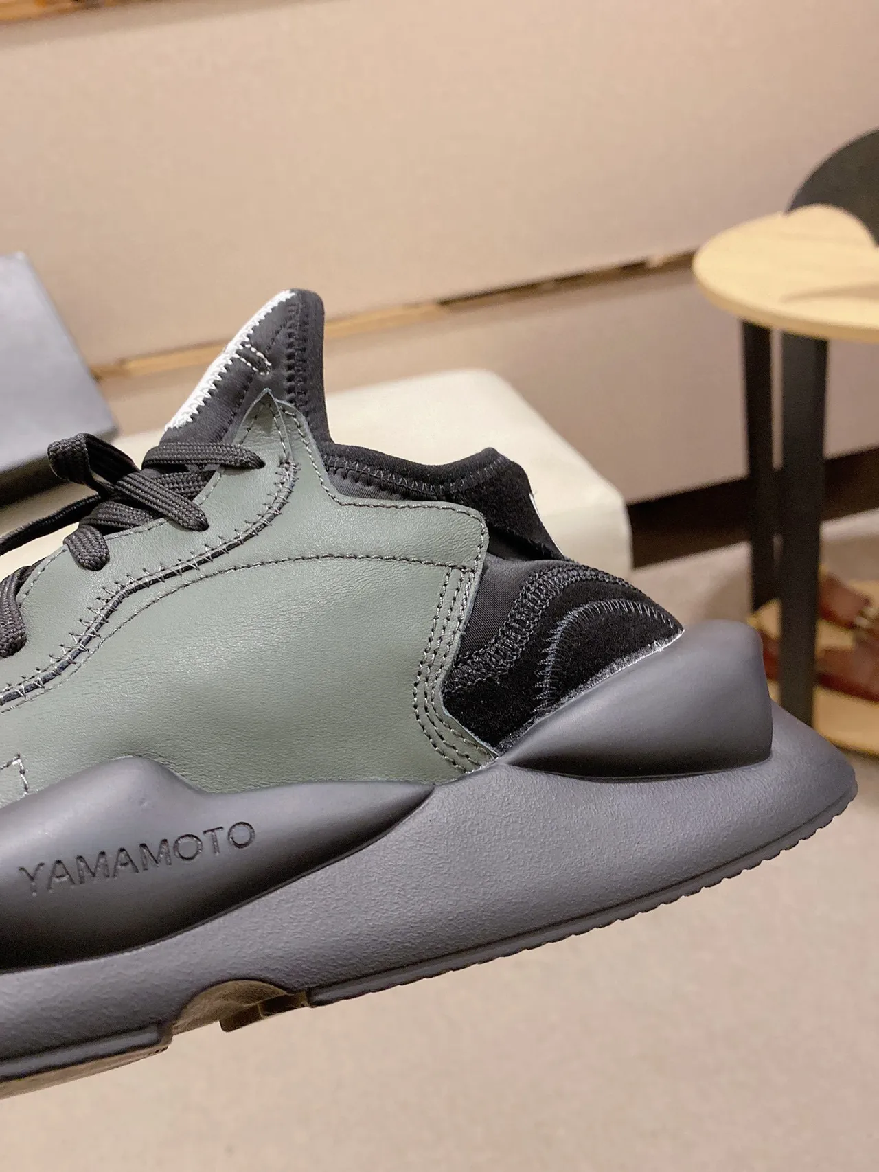 Y-3 Army Green Black Sculpted Monolithic Midsole Asymmetrical Stitched Overlays Lifestyle Sneakers 4