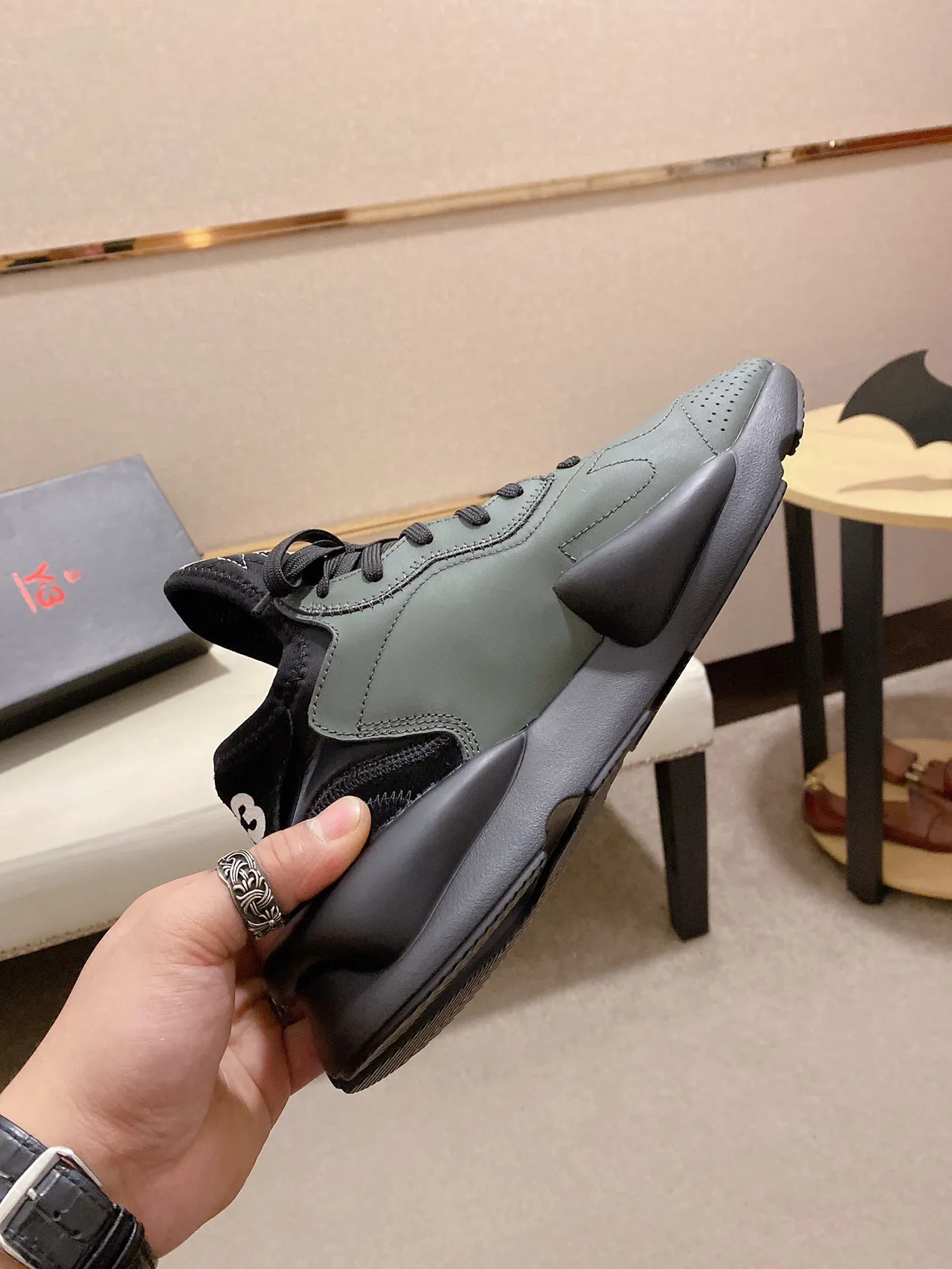 Y-3 Army Green Black Sculpted Monolithic Midsole Asymmetrical Stitched Overlays Lifestyle Sneakers 6