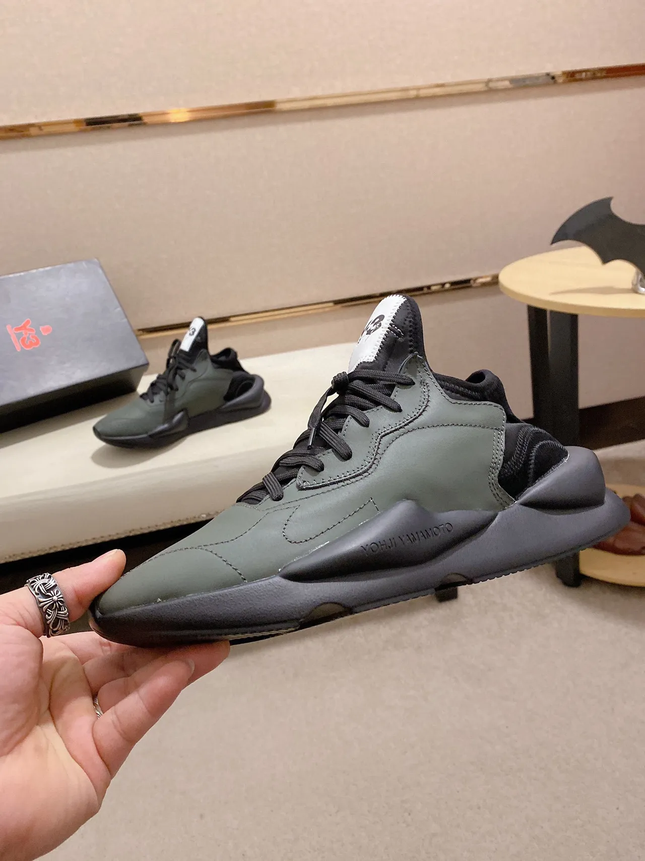 Y-3 Army Green Black Sculpted Monolithic Midsole Asymmetrical Stitched Overlays Lifestyle Sneakers 8