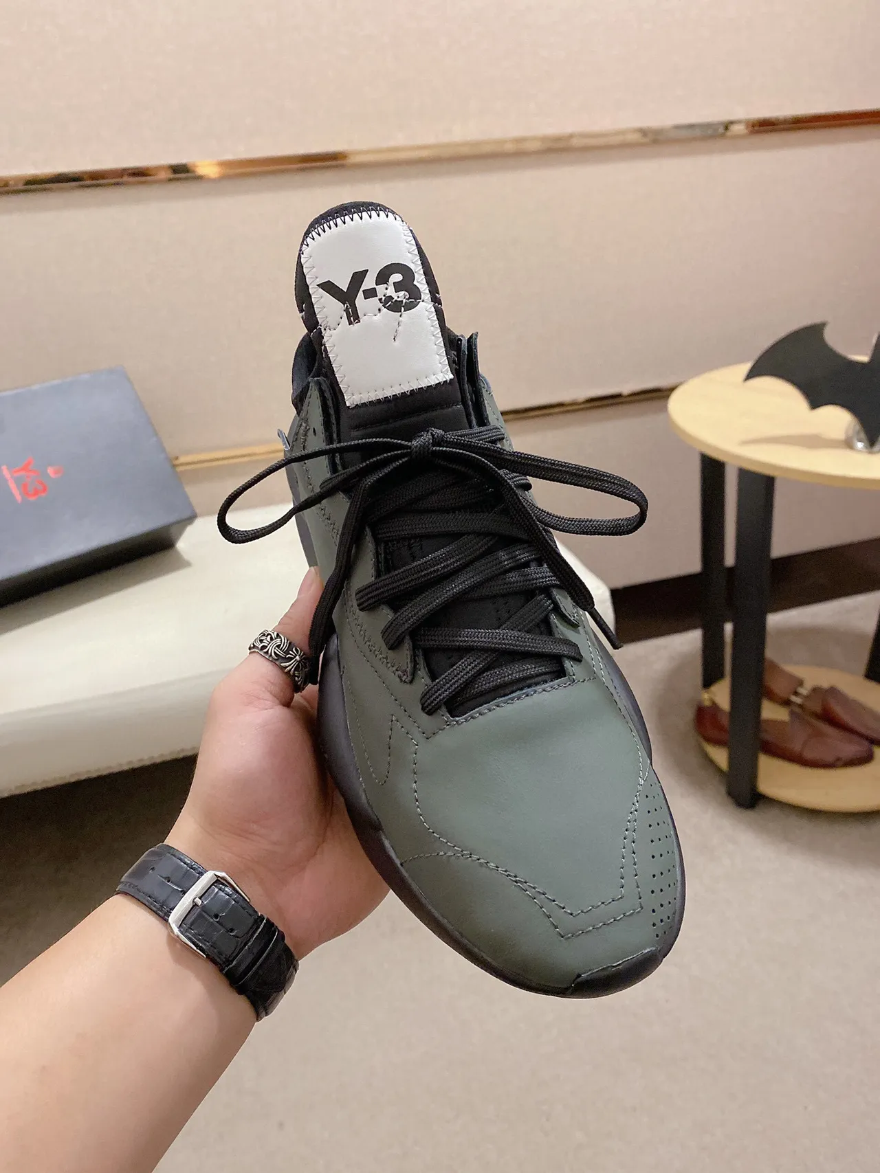 Y-3 Army Green Black Sculpted Monolithic Midsole Asymmetrical Stitched Overlays Lifestyle Sneakers 9