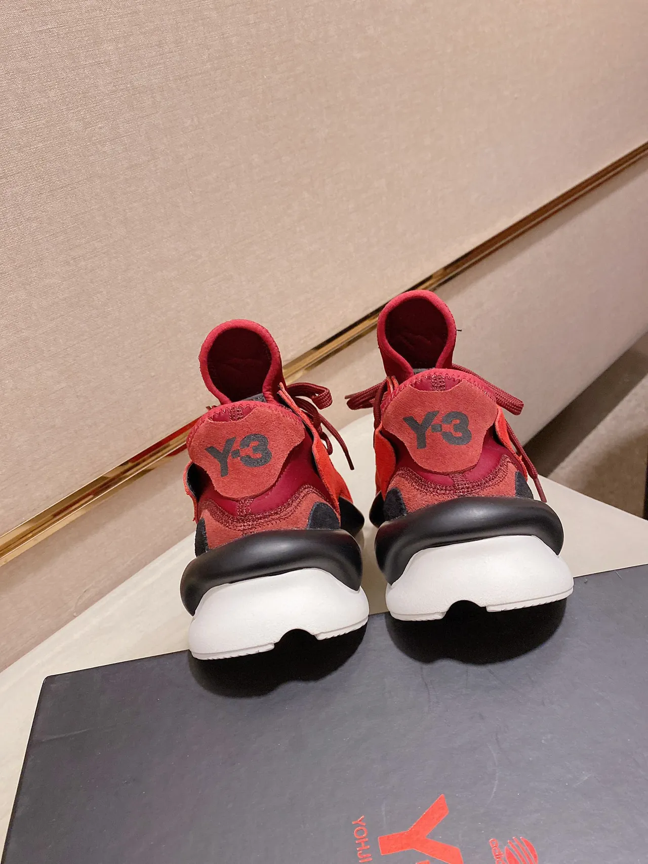 Y-3 Red Black Suede Upper Sculpted Midsole Lifestyle Sneakers 3