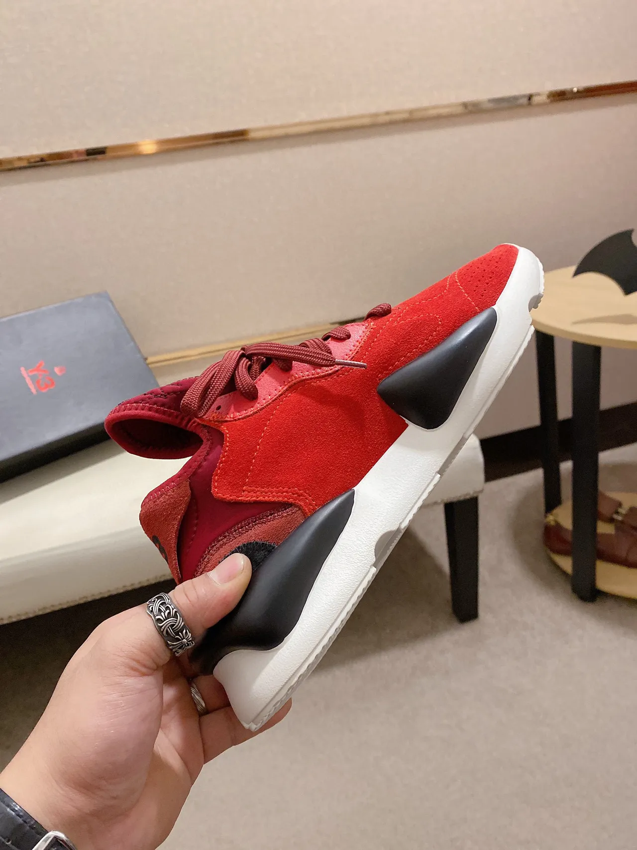 Y-3 Red Black Suede Upper Sculpted Midsole Lifestyle Sneakers 5
