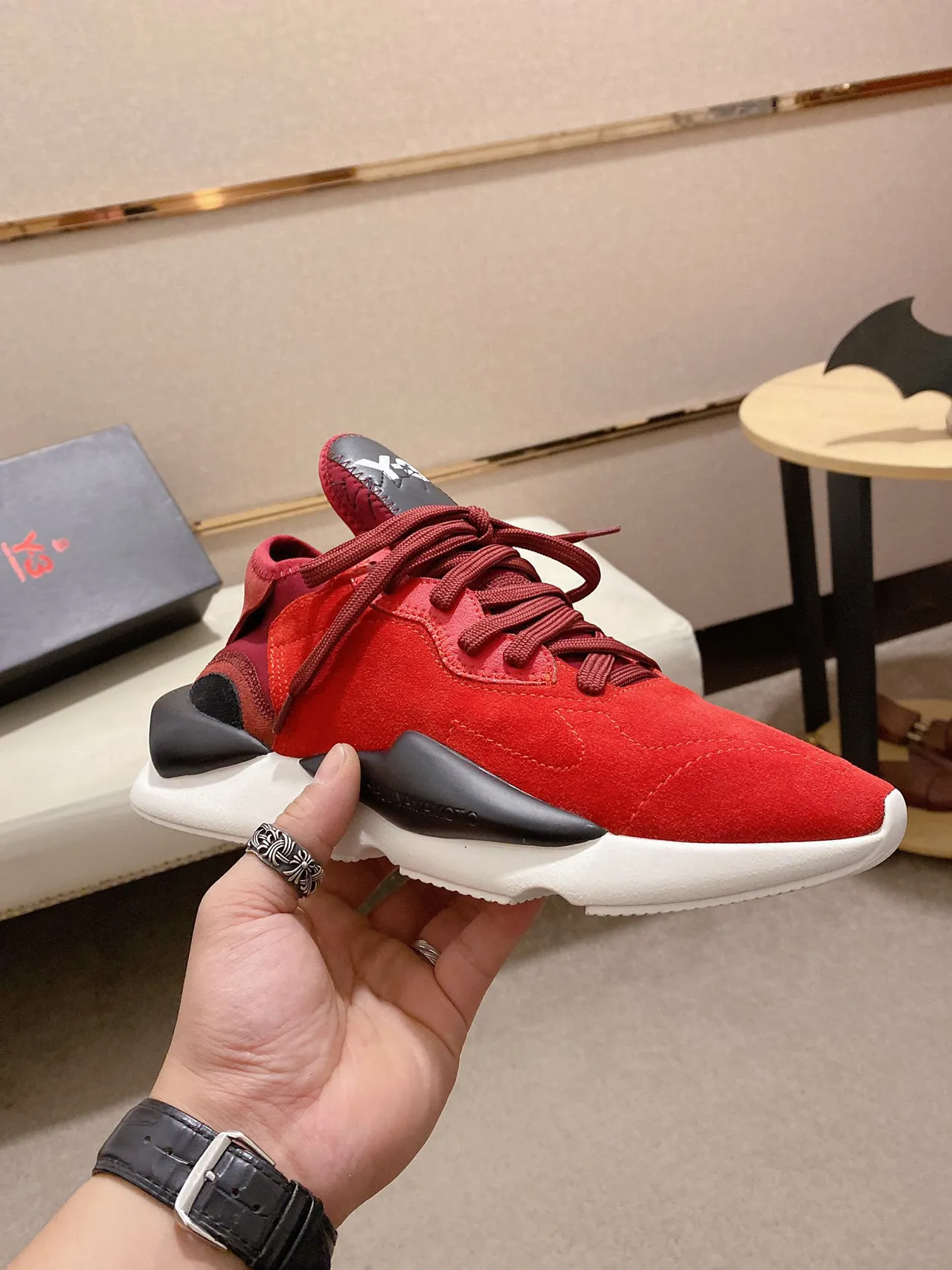 Y-3 Red Black Suede Upper Sculpted Midsole Lifestyle Sneakers 6