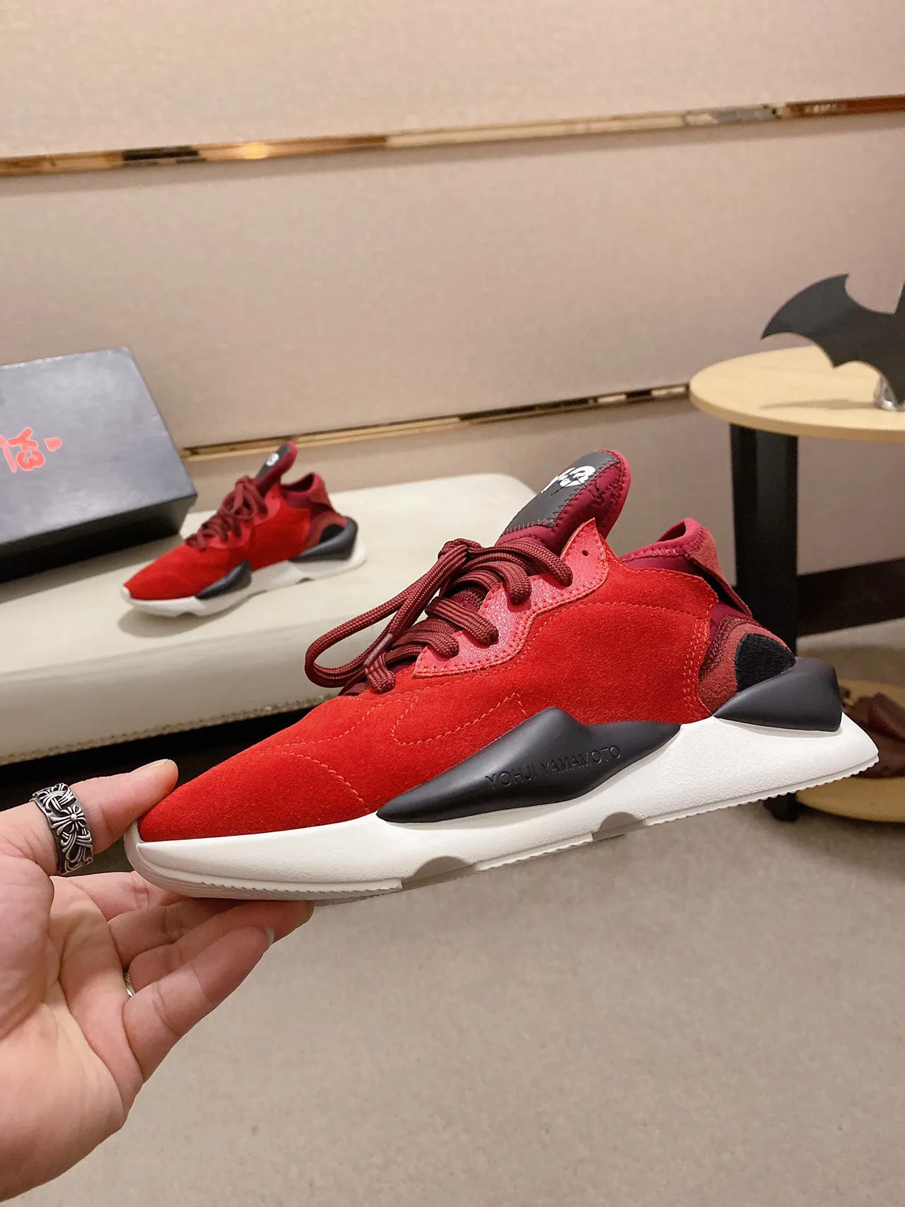 Y-3 Red Black Suede Upper Sculpted Midsole Lifestyle Sneakers 7