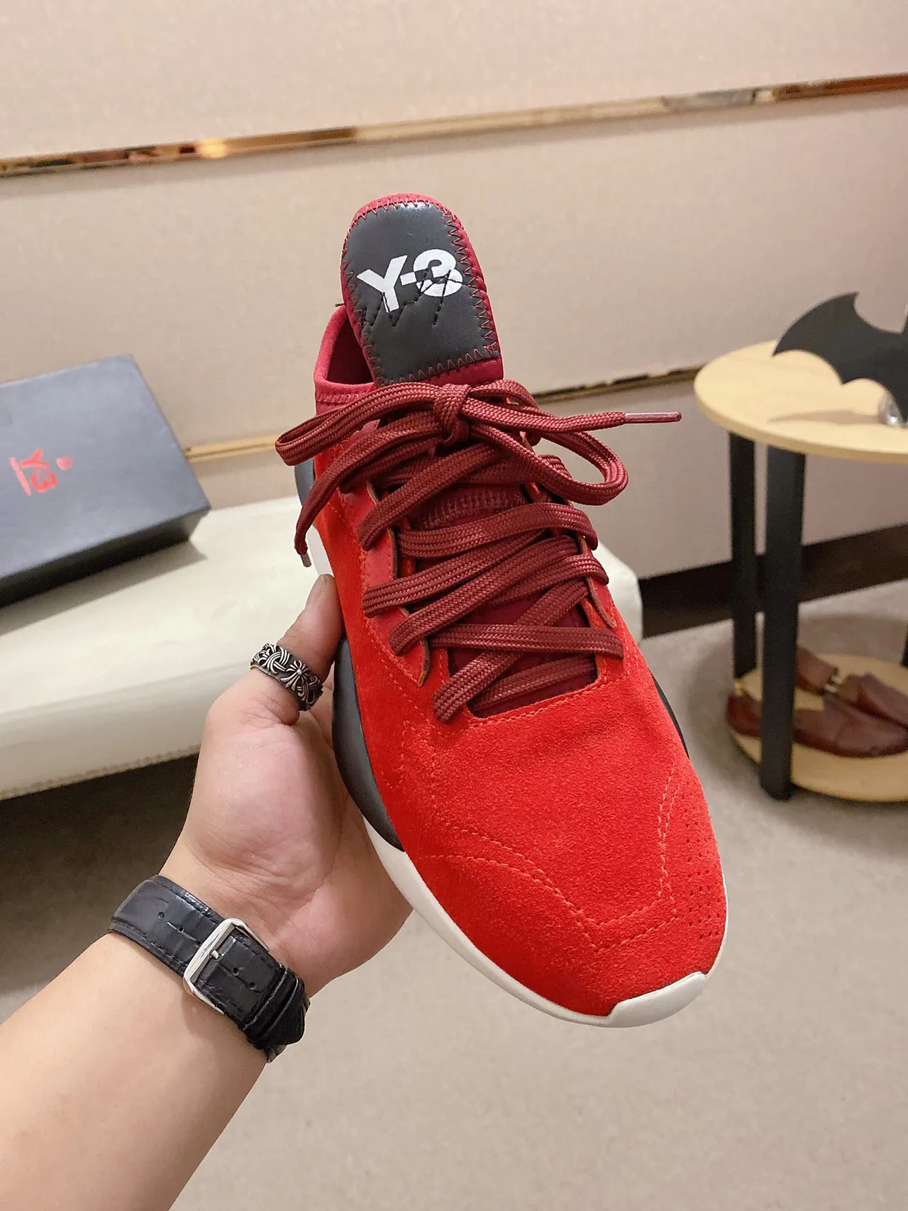 Y-3 Red Black Suede Upper Sculpted Midsole Lifestyle Sneakers 8
