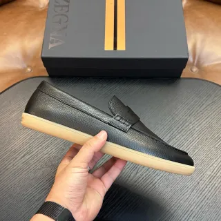 Zegna Black Beige Pebbled Leather Penny Strap Loafer