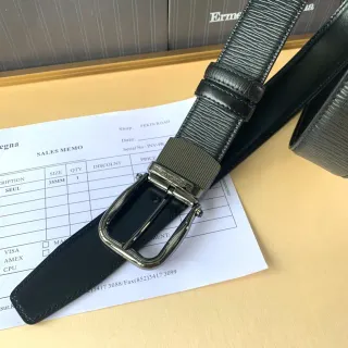 Zegna 黑色银色纹理鳄鱼压纹可翻转扣皮带