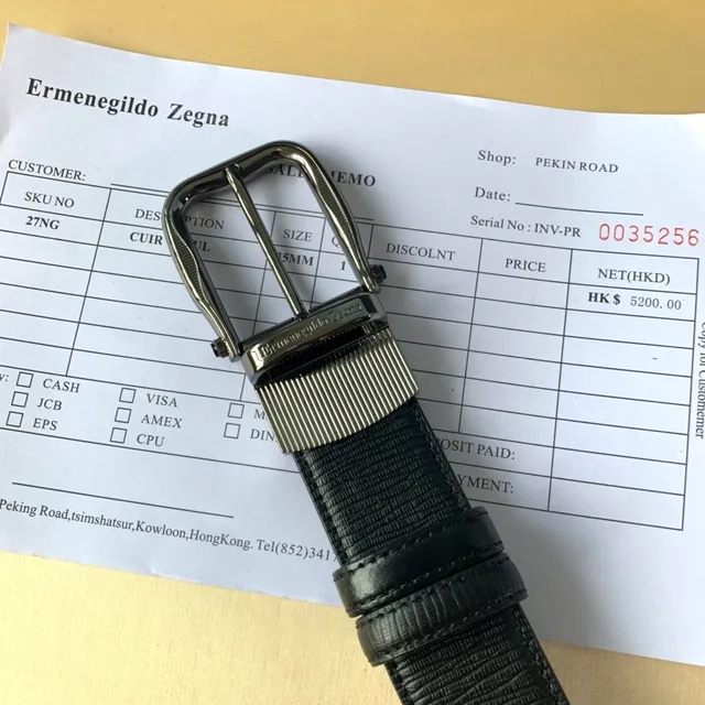 Zegna Ceinture en Cuir Noir Argent Texturé Lézard Embossé Réversible Boucle 2