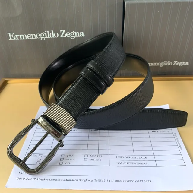 Zegna Ceinture en Cuir Noir Argent Texturé Lézard Embossé Réversible Boucle 3