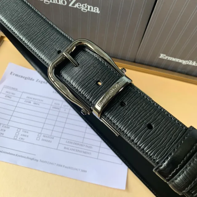 Zegna Ceinture en Cuir Noir Argent Texturé Lézard Embossé Réversible Boucle 5